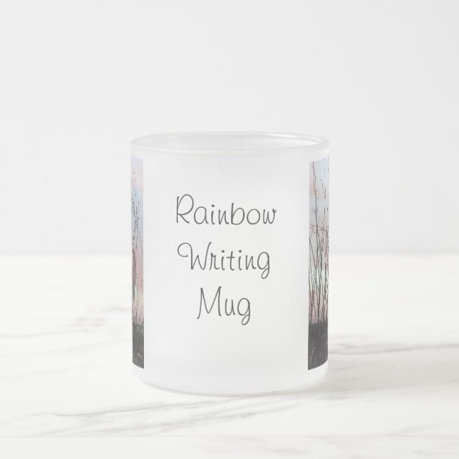 Rainbow Writing Mug with rainbows (Center)