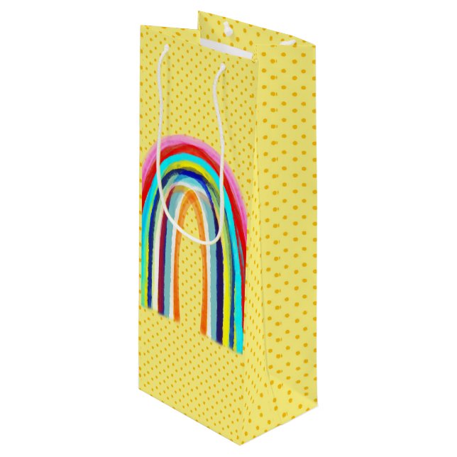 RAINBOW YELLOW POLKA DOTS WINE GIFT BAG (Front Angled)