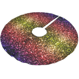 Rainbow yellow red purple faux glitter sparkles brushed polyester tree skirt