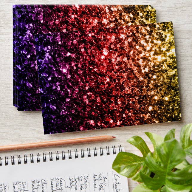 Rainbow yellow red purple faux glitter sparkles envelopes (Stacked)