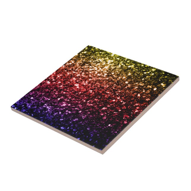 Rainbow yellow red purple faux glitter sparkles tile (Side)