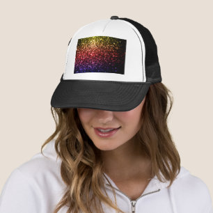 Rainbow yellow red purple faux glitter sparkles trucker hat