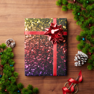 Rainbow yellow red purple faux glitter sparkles wrapping paper