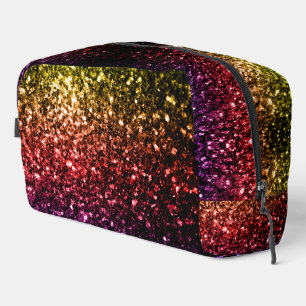 Rainbow yellow red purple faux sparkles dopp kit