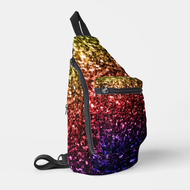 Rainbow yellow red purple faux sparkles sling bag (Left Corner)