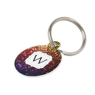 Rainbow yellow red purple sparkles Monogram Pet Tag