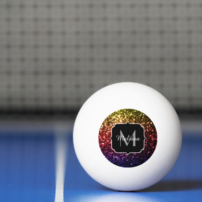 Rainbow yellow red purple sparkles Monogram Ping Pong Ball (Net)