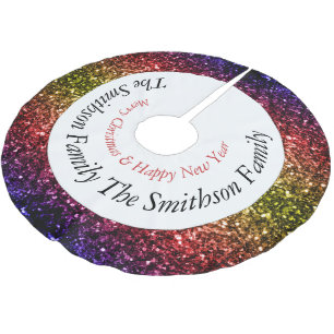 Rainbow yellow red purple sparkles Personalise Brushed Polyester Tree Skirt