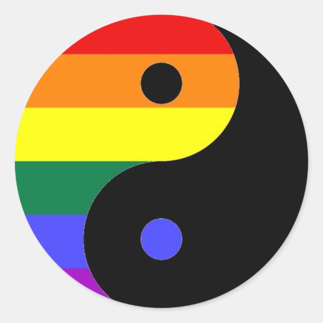 Rainbow Yin and Yang - LGBT Pride Rainbow Colours Classic Round Sticker (Front)