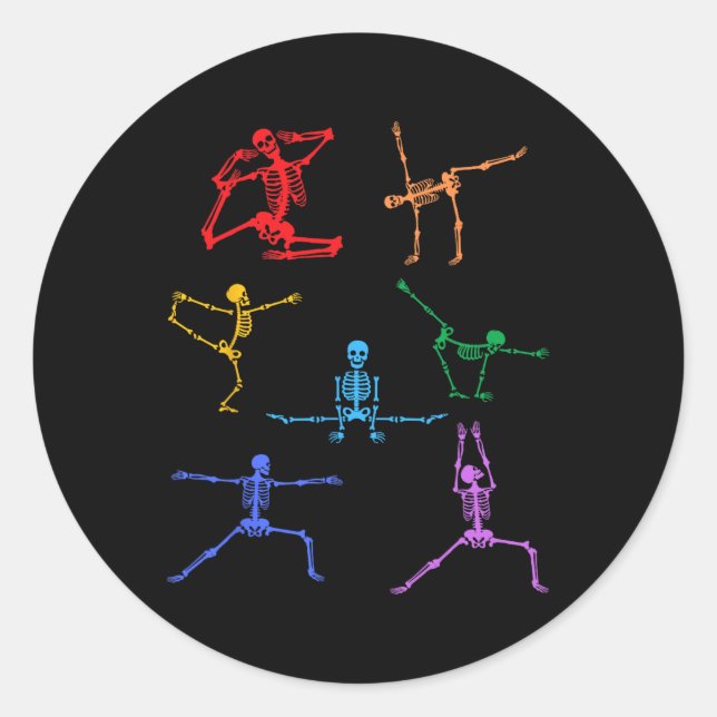 Rainbow Yoga Skeleton Exercise Bone Halloween Part Classic Round Sticker (Front)