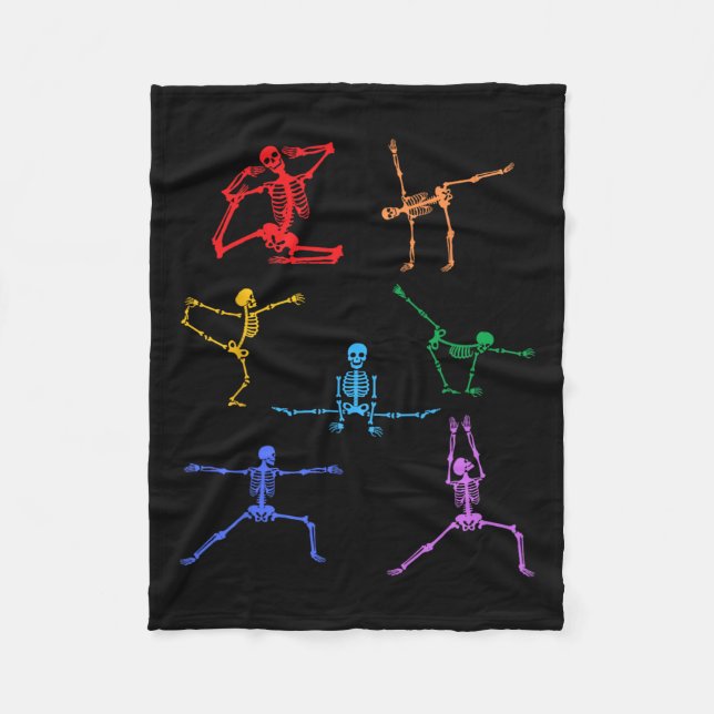 Rainbow Yoga Skeleton Exercise Bone Halloween Part Fleece Blanket (Front)
