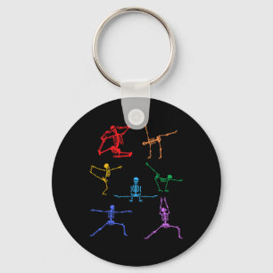 Rainbow Yoga Skeleton Exercise Bone Halloween Part Key Ring