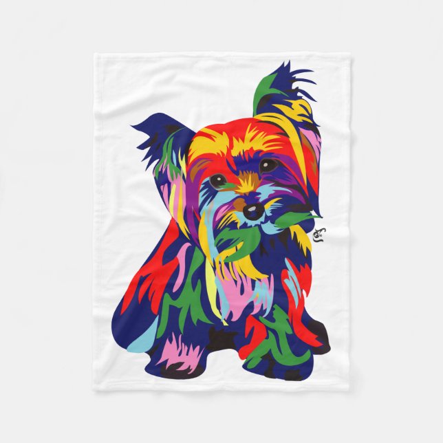 Rainbow Yorkie Cuddler Fleece Blanket (Front)