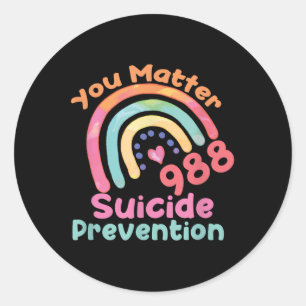 Rainbow You 988 Suicide Prevention Awareness Ribbo Classic Round Sticker