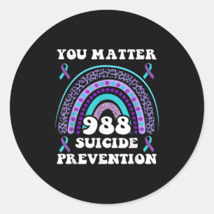 Rainbow You 988 Suicide Prevention Awareness Ribbo Classic Round Sticker