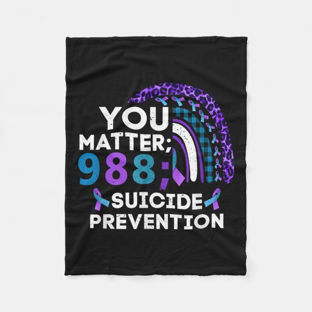 Rainbow You 988 Suicide Prevention Awareness Ribbo Fleece Blanket (Front)