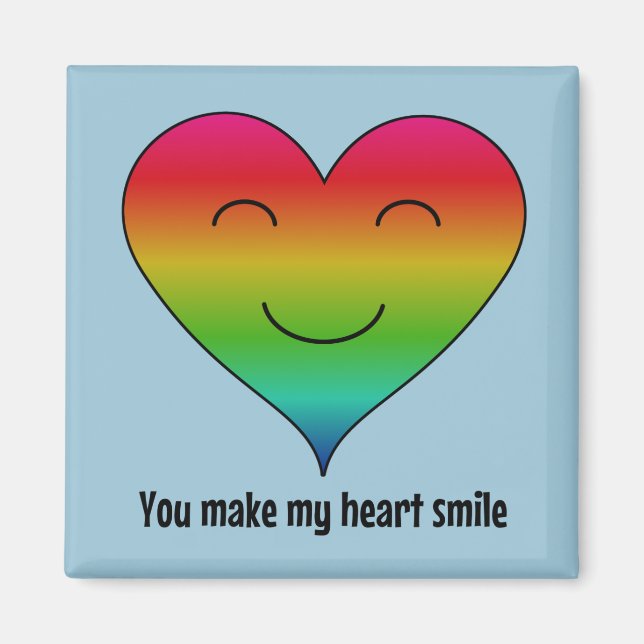 Rainbow you make my heart smile blue magnet (Front)