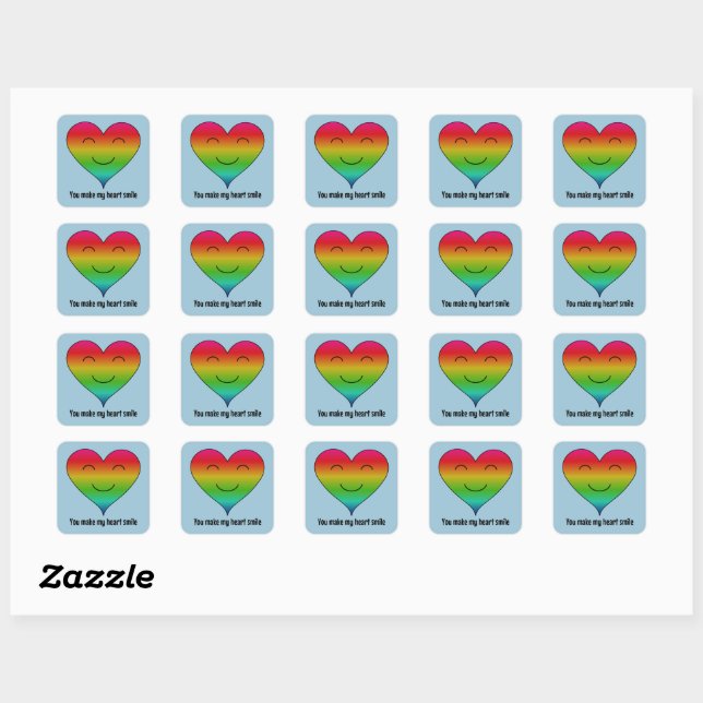 Rainbow you make my heart smile square sticker (Sheet)
