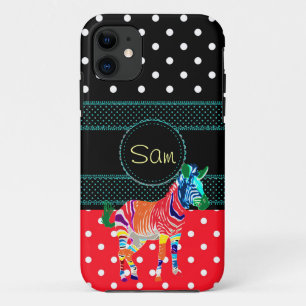 Rainbow Zebra Animals Monogrammed Pattern Party Case-Mate iPhone Case