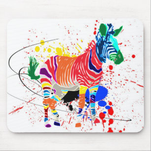 Rainbow Zebra Animals Monogrammed Pattern Party Mouse Pad