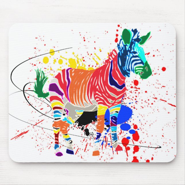 Rainbow Zebra Animals Monogrammed Pattern Party Mouse Pad (Front)