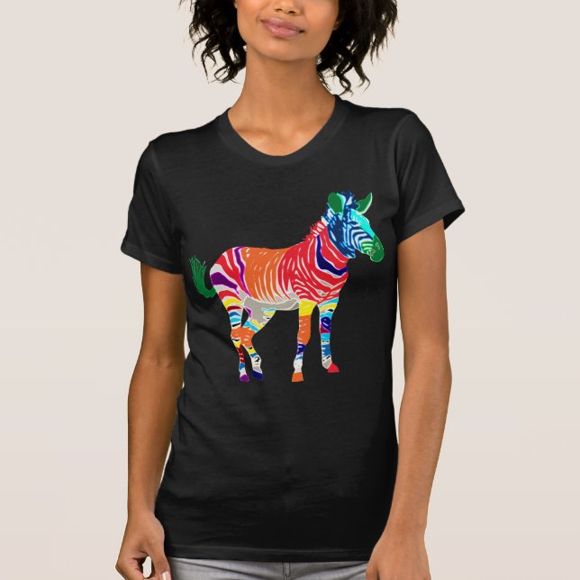Rainbow Zebra Animals Monogrammed Pattern Party T-Shirt (Front)