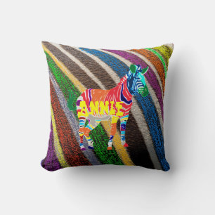 Rainbow Zebra Destiny Personalised Name Monogram Cushion