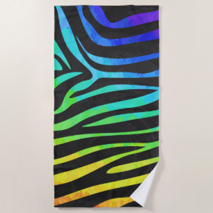 Rainbow Zebra painted pattern Beach Towel