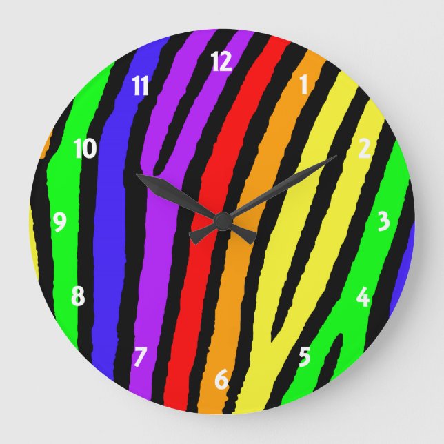 Rainbow Zebra Print Large Clock (Front)
