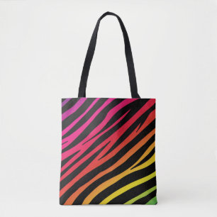Rainbow zebra print multi colour tote bag