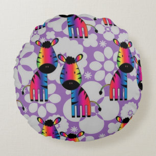 Rainbow Zebra Round Cushion