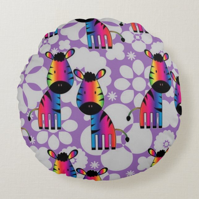 Rainbow Zebra Round Cushion (Front)