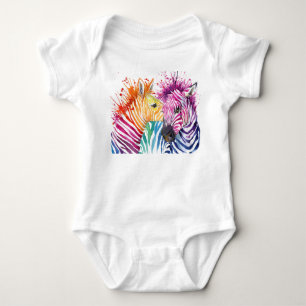 Rainbow zebra, watercolor wild illustration. baby bodysuit