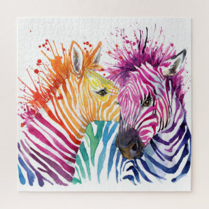 Rainbow zebra, watercolor wild illustration. jigsaw puzzle