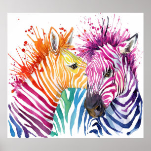 Rainbow zebra, watercolor wild illustration. poster