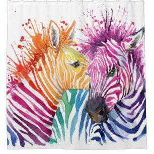 Rainbow zebra, watercolor wild illustration. shower curtain