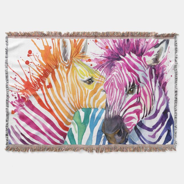 Rainbow zebra, watercolor wild illustration. throw blanket (Front)