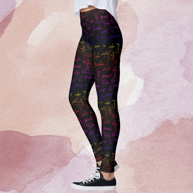 Rainbow Zen Colourful Yoga Meditation Words Leggings (Creator Uploaded)
