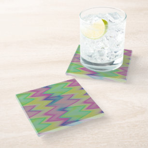 Rainbow Zigzags Glass Coaster