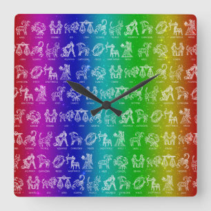 Rainbow Zodiac Clock(Bright) Square Wall Clock