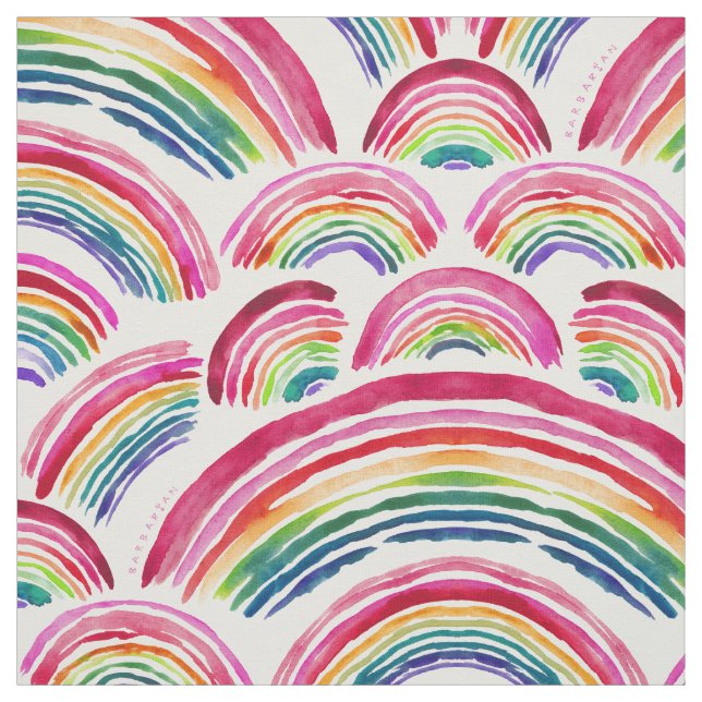 RAINBOWS ABOUND Colorful Watercolor Fabric (Swatch)