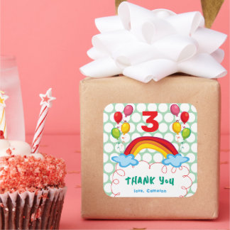 Rainbows And Balloons Kid's Birthday Party Favour Square Sticker