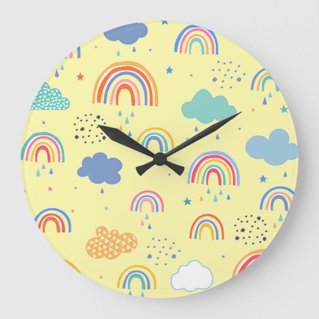 Rainbows and clouds large clock (Front)