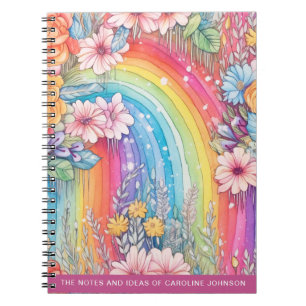 Rainbows and Florals Cute Bright Watercolor Art Notebook
