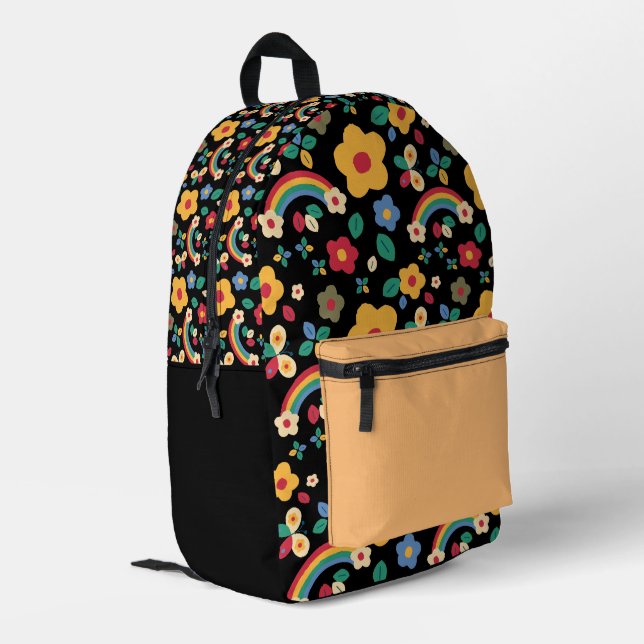 Rainbows And Florals  Printed Backpack (Back Corner Left)