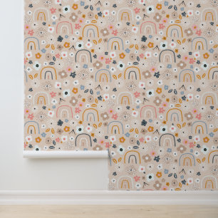 Rainbows and hand drawn flowers wallpaper