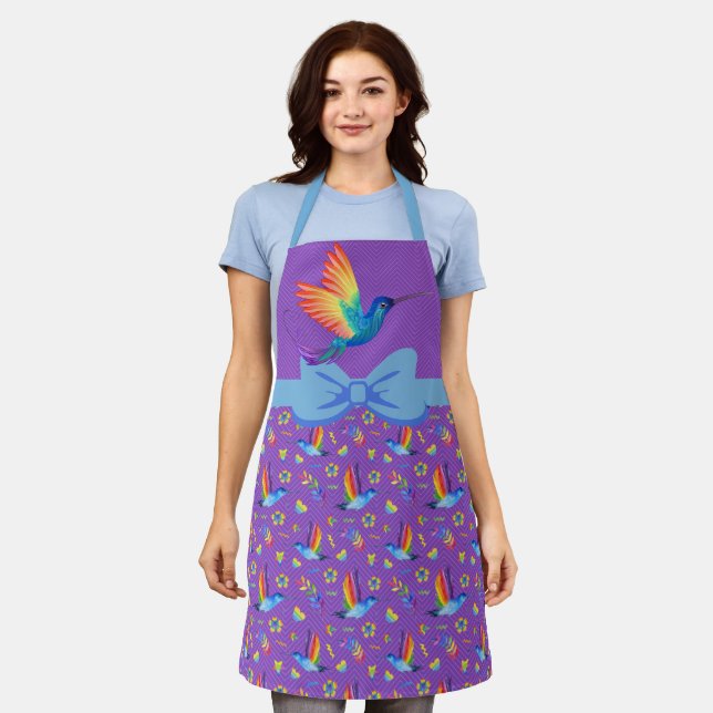 Rainbows and Love Humming Bird Apron in Aubergine (Worn)
