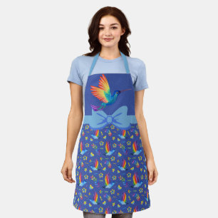 Rainbows and Love Humming Bird Apron in Blueberry