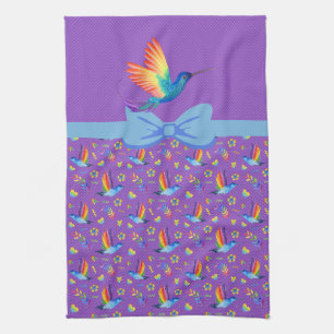 Rainbows and Love Humming Bird in Aubergine Tea Towel