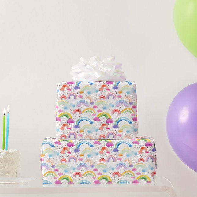  Rainbows and Rainbow Coloured Clouds Wrapping Paper (Party Gifts)
